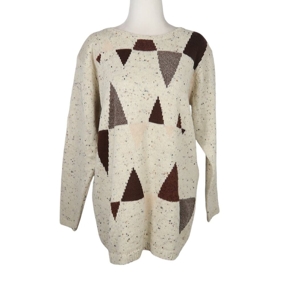 Vintage 90s Milano cream and brown speckled triangle sweater S